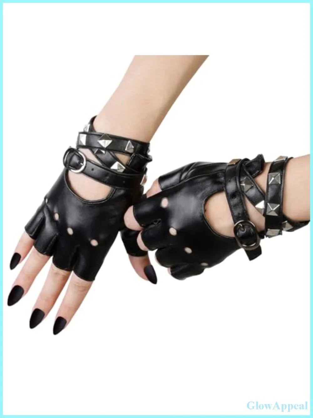 Faux Leather Fingerless Gloves Women Punk Gothic Cosplay Biker Motorcycle